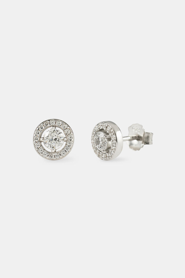 Iced Round Cluster Stud Earrings - 8mm - White