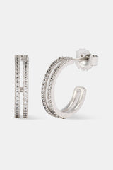 Double Row Tennis Hoop Earrings - 15mm - White