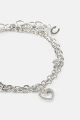 Double Layer Iced & Heart Rolo Bracelet - 8mm