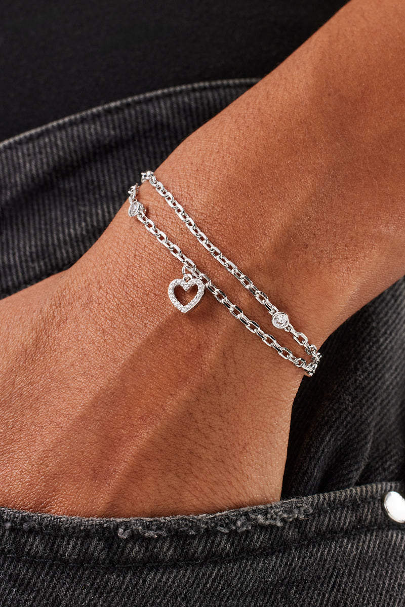 Double Layer Iced & Heart Rolo Bracelet - 8mm