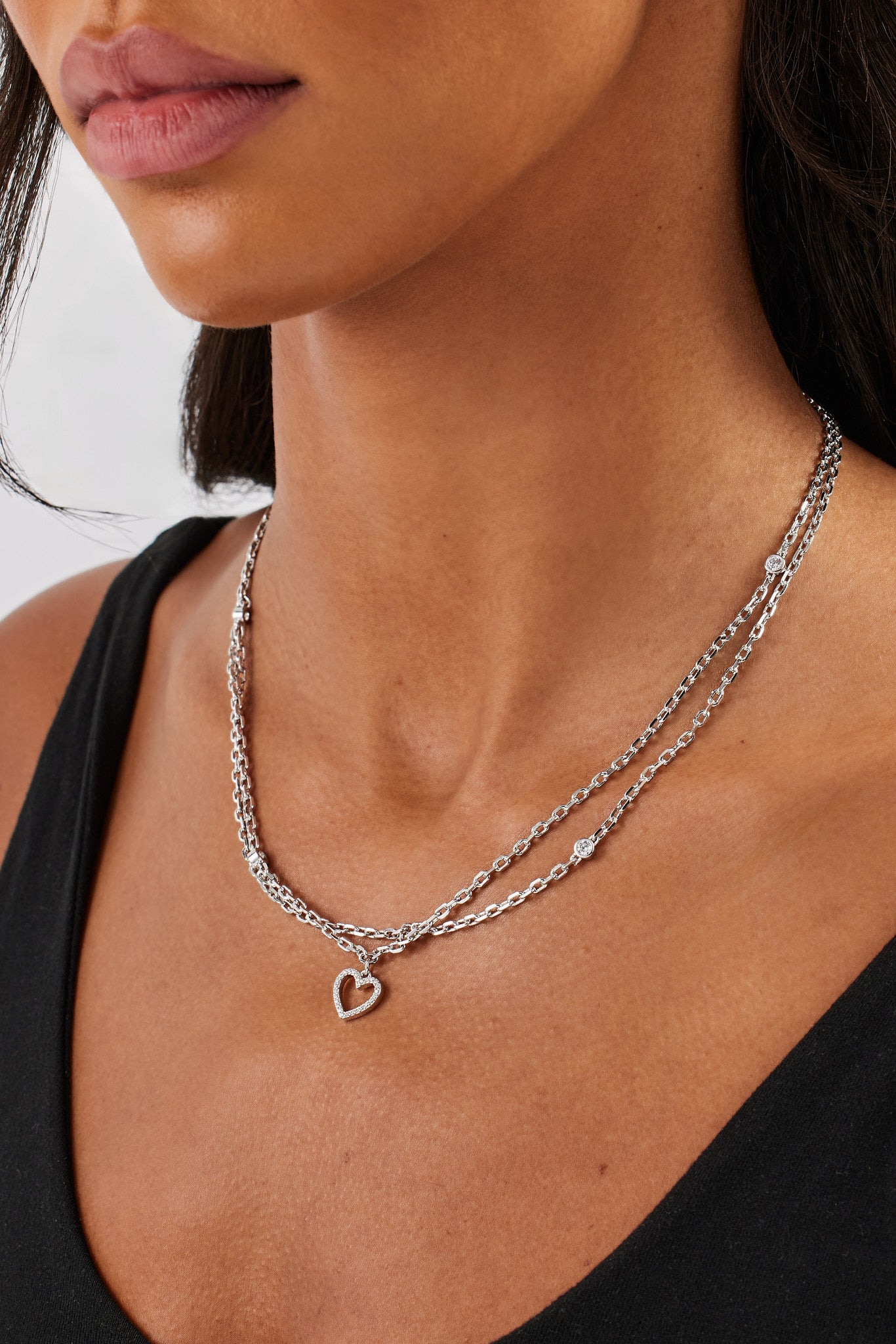 Doppellagige Rolo-Halskette mit Eis- und Herzmotiv – 12 mm