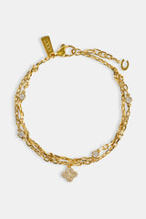 Double Layer Iced & Motif Rolo Bracelet - 10mm - Gold