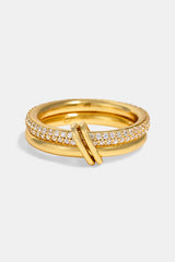 Doppelreihiger polierter & gefasster Mix-Ring – 8mm – Gold