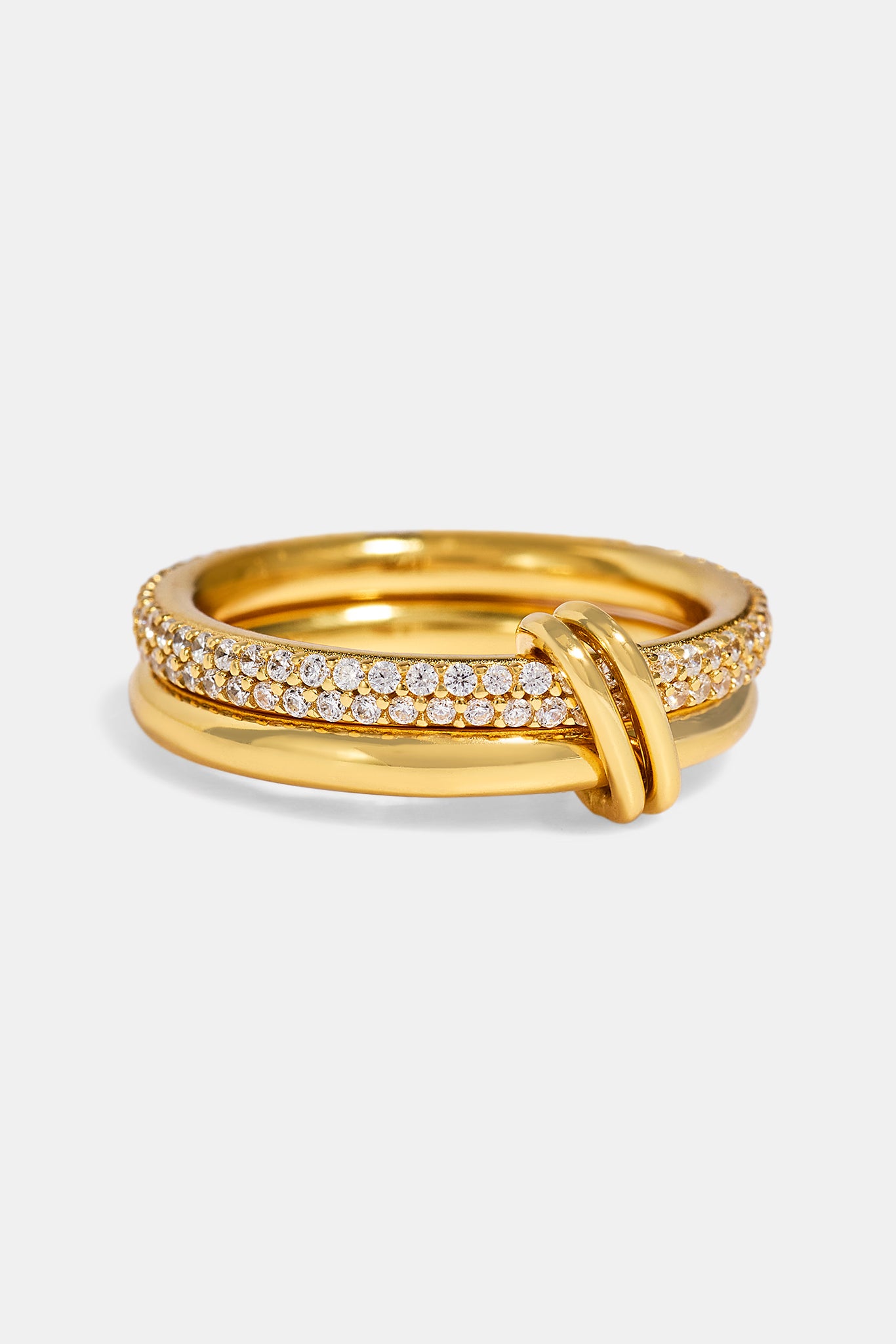Doppelreihiger polierter & gefasster Mix-Ring – 8mm – Gold