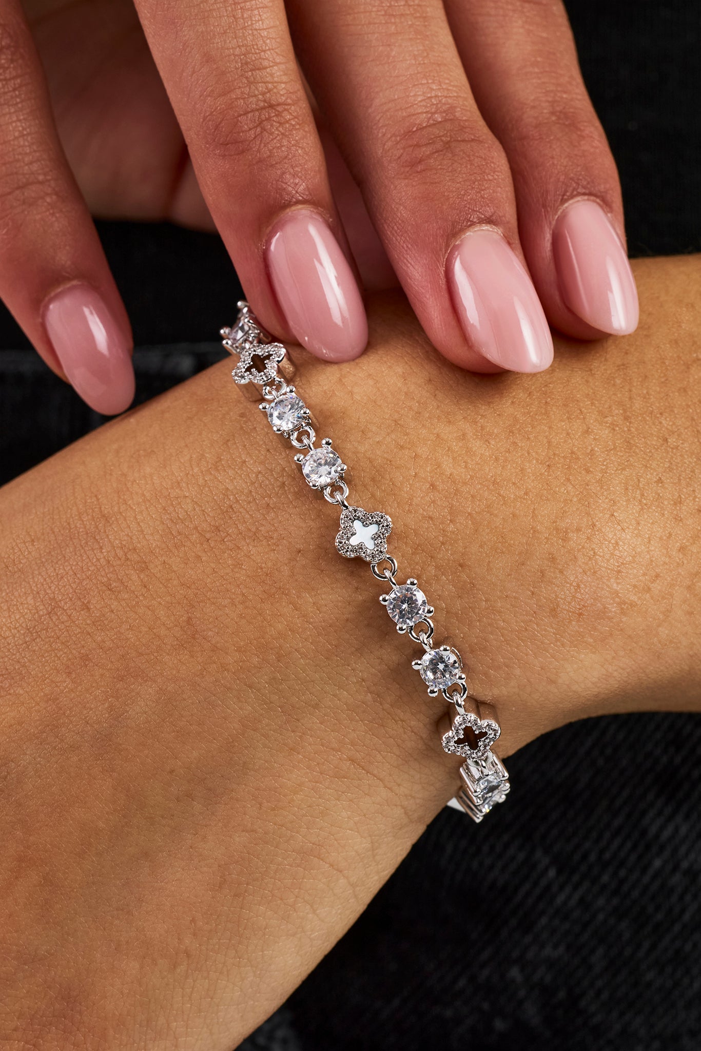 Motif & Circle CZ Multigem Bracelet - 6mm - White