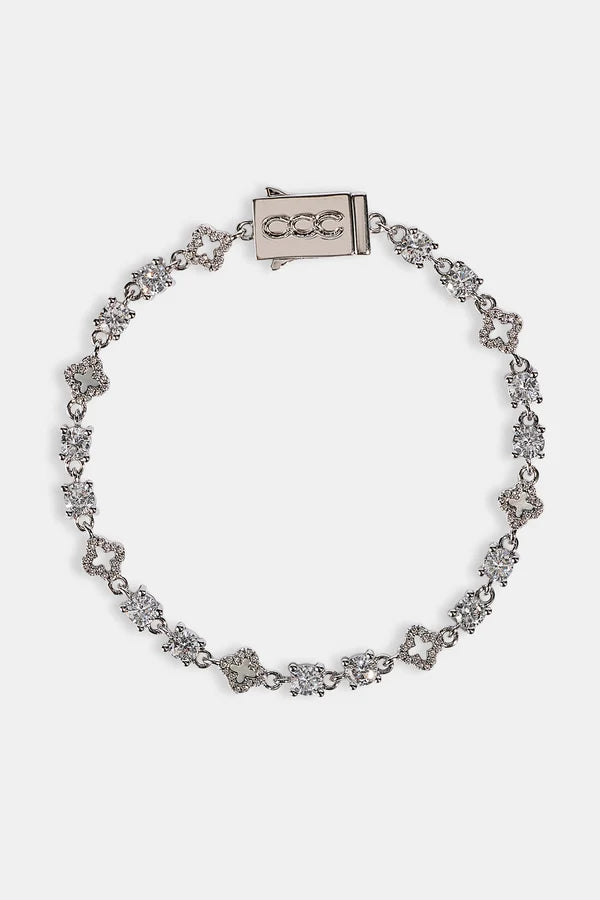 Motif & Circle CZ Multigem Bracelet & Chain - 6mm - White
