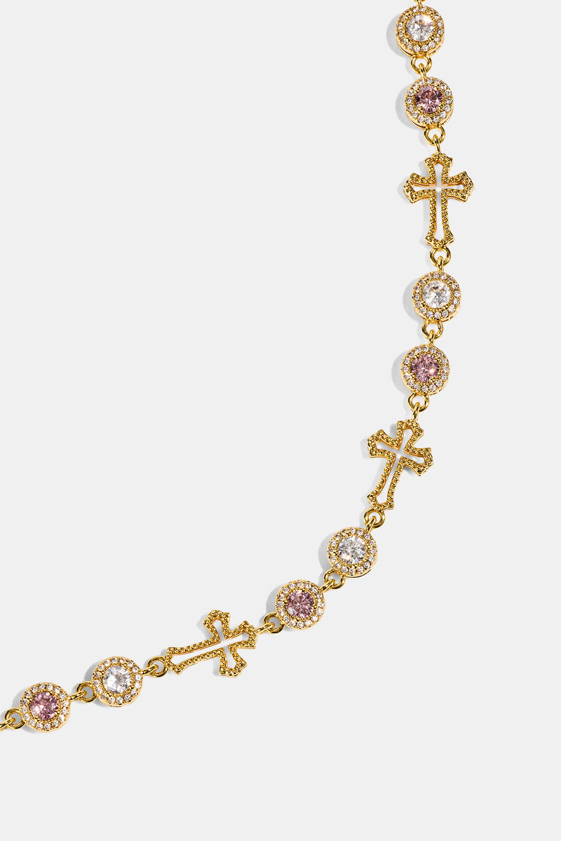 Circle CZ & Cross Outline Multigem Chain - 6mm - Gold | Womens Chains ...