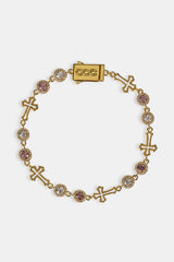 Circle CZ & Cross Outline Multigem Bracelet - 6mm - Gold