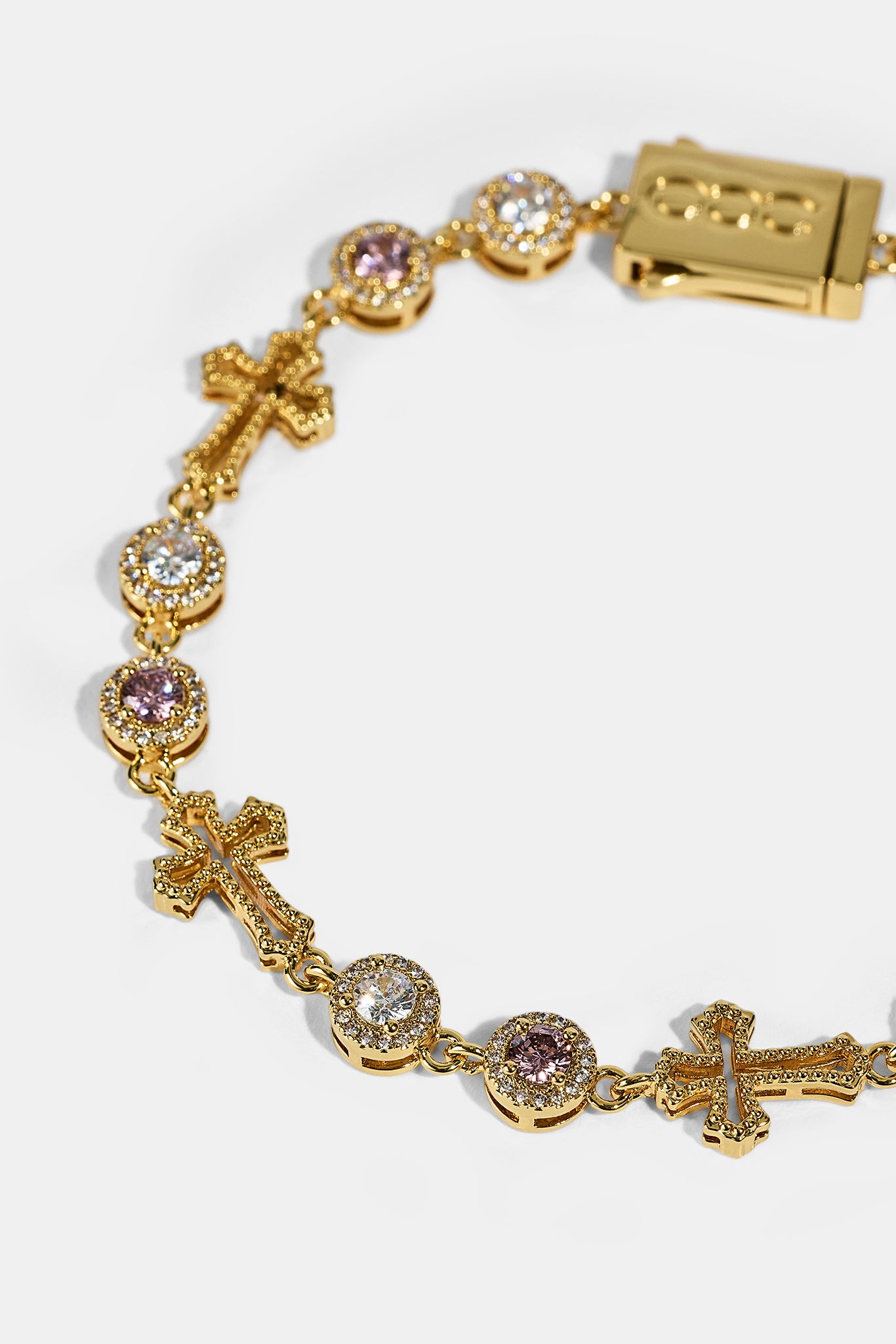 Circle CZ & Cross Outline Multigem Bracelet - 6mm - Gold