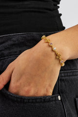 Circle CZ & Cross Outline Multigem Bracelet - 6mm - Gold