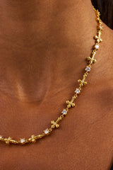 Polished Cross & Circular CZ Chain - 4mm - Gold