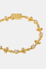 Polished Cross & Circular CZ Bracelet - 4mm - Gold