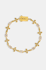 Polished Cross & Circular CZ Bracelet - 4mm - Gold