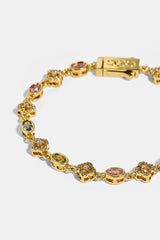 Multi Gem & Gemstone Motif Bracelet - 6mm - Gold