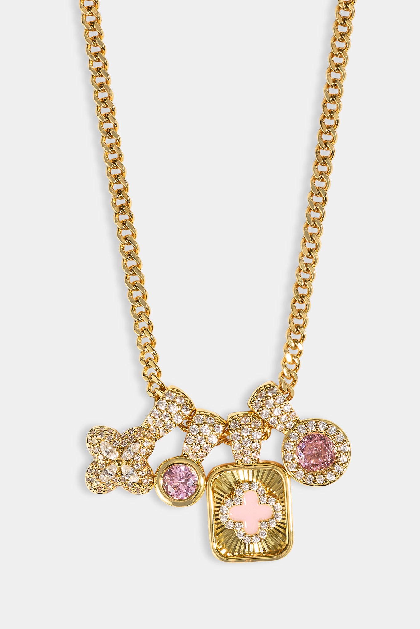 Multi Motif Pendant & Stone Pendant Necklace - 10mm - Gold