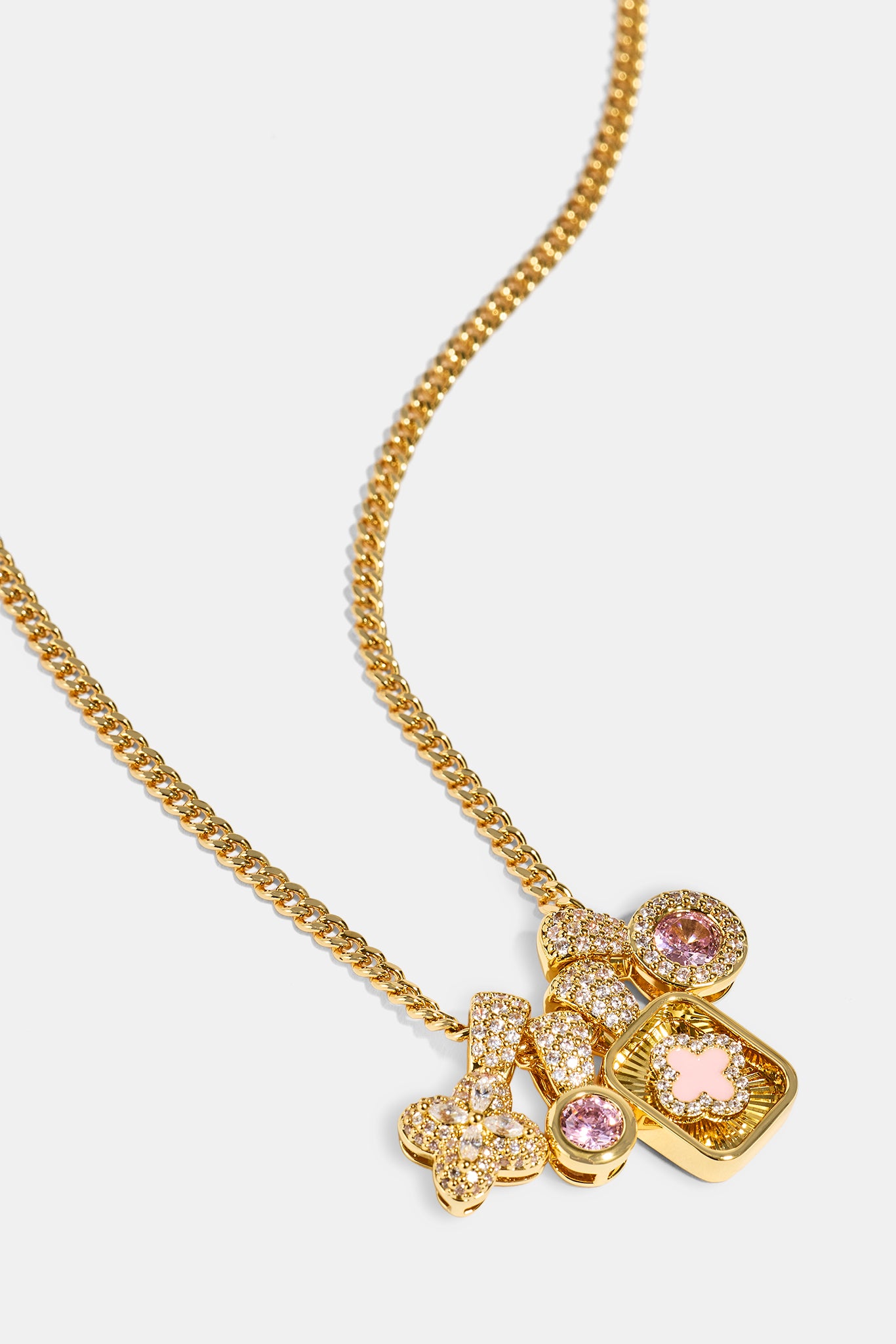 Multi Motif Pendant & Stone Pendant Necklace - 10mm - Gold