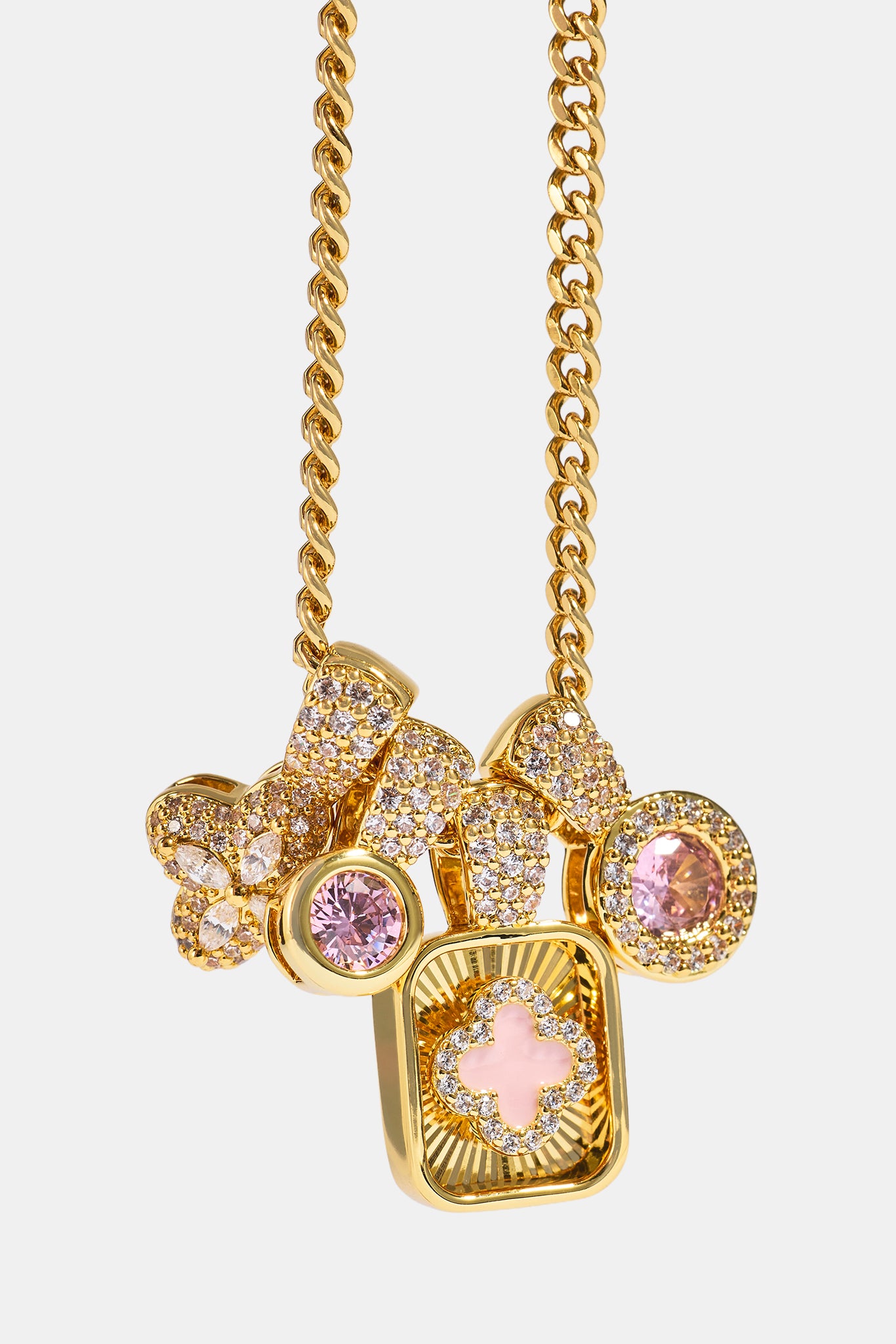 Multi Motif Pendant & Stone Pendant Necklace - 10mm - Gold