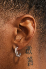 Polished Motif Open Hoop Earrings - 15mm - White