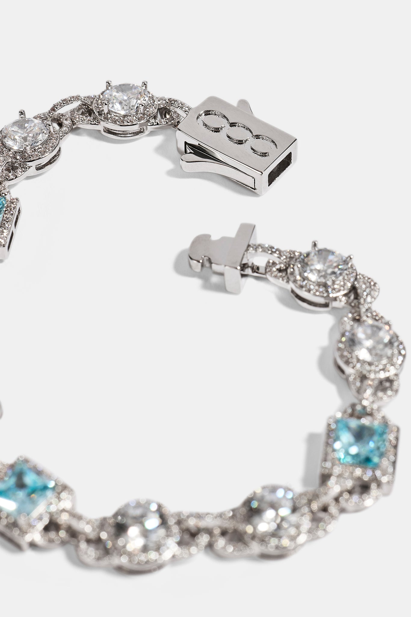 Iced Blue Gemstone Mix Stone Bracelet - 8mm - White