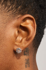 Polished Cross Motif Stud Earrings - 8mm - White