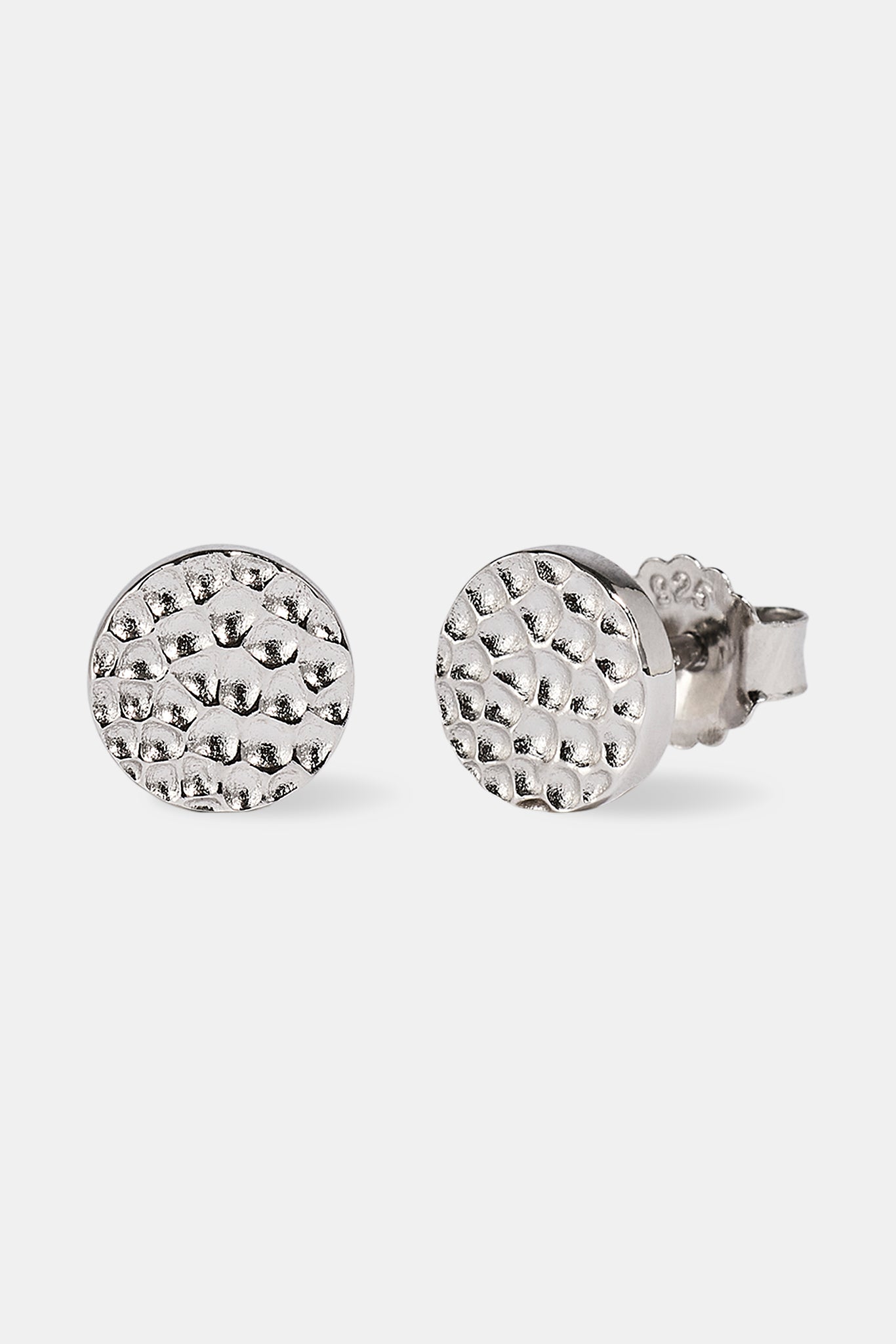 Hammered Round Stud Earrings - 8mm - White