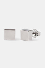 Polished Square Box Stud Earrings - 7mm - White