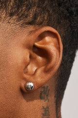 Polished Round Embossed Cross Stud Earrings - 8mm - White