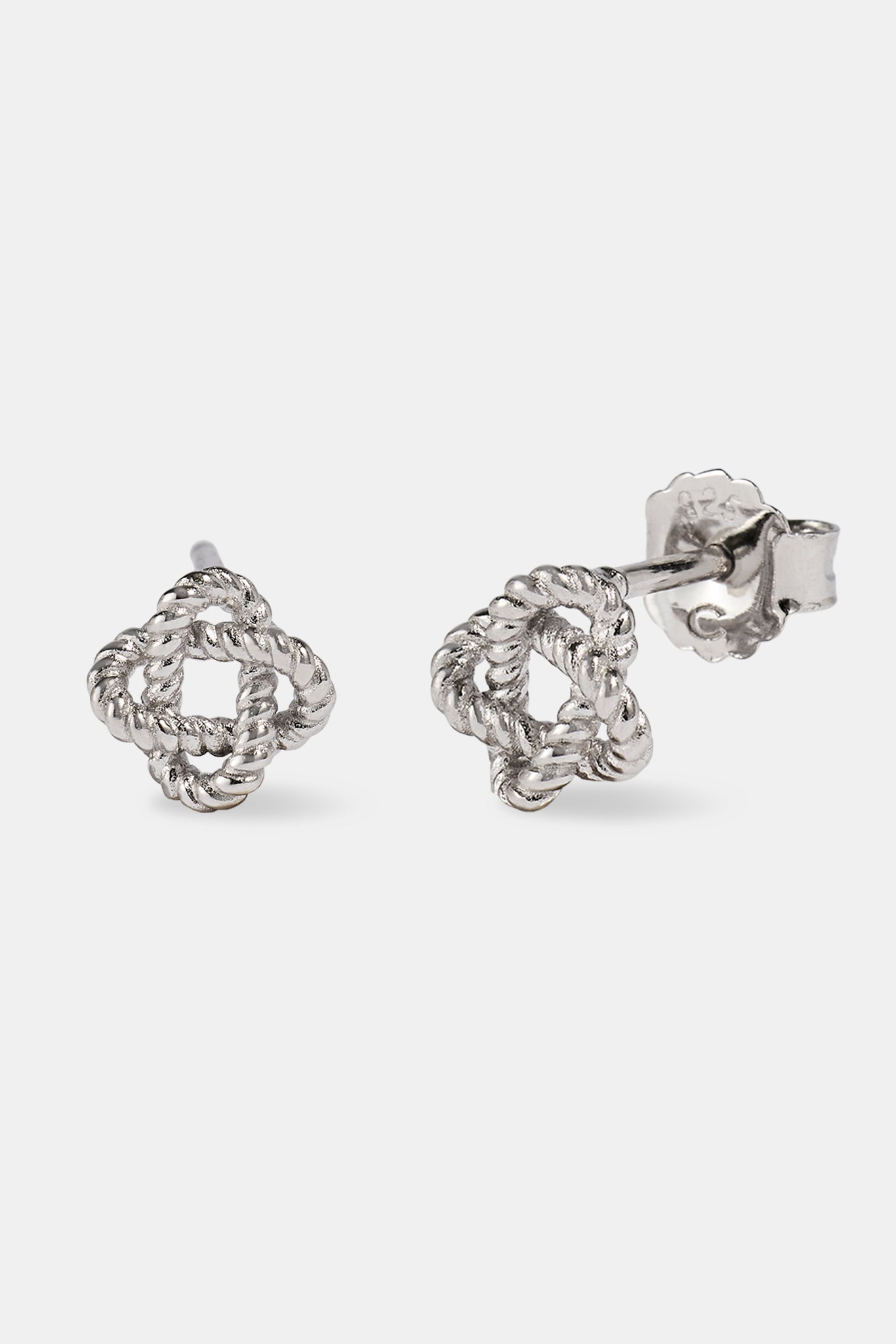 Polished Knot Rope Stud Earrings - 8mm - White