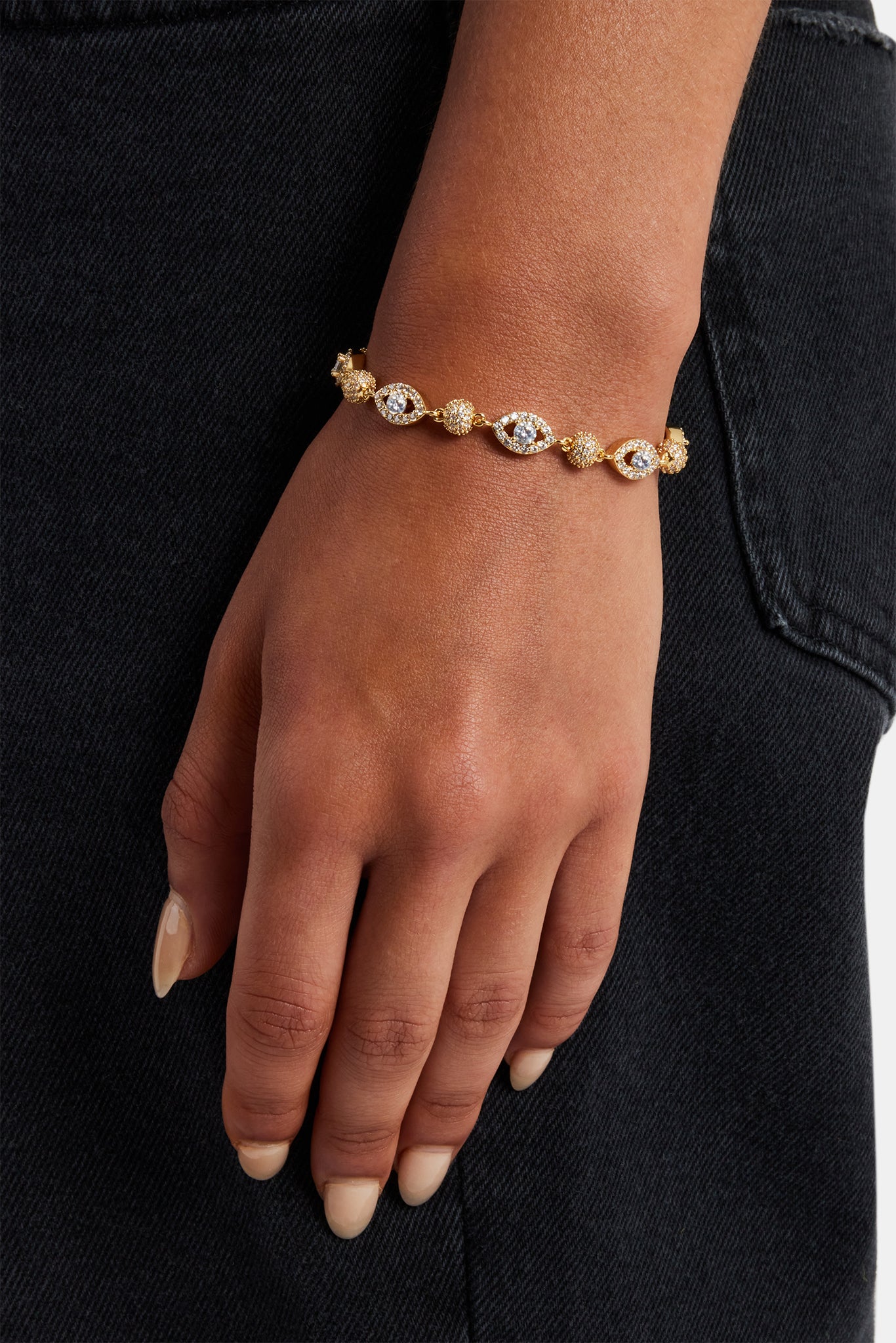 Iced Evil Eye Armband - 8mm - Gold