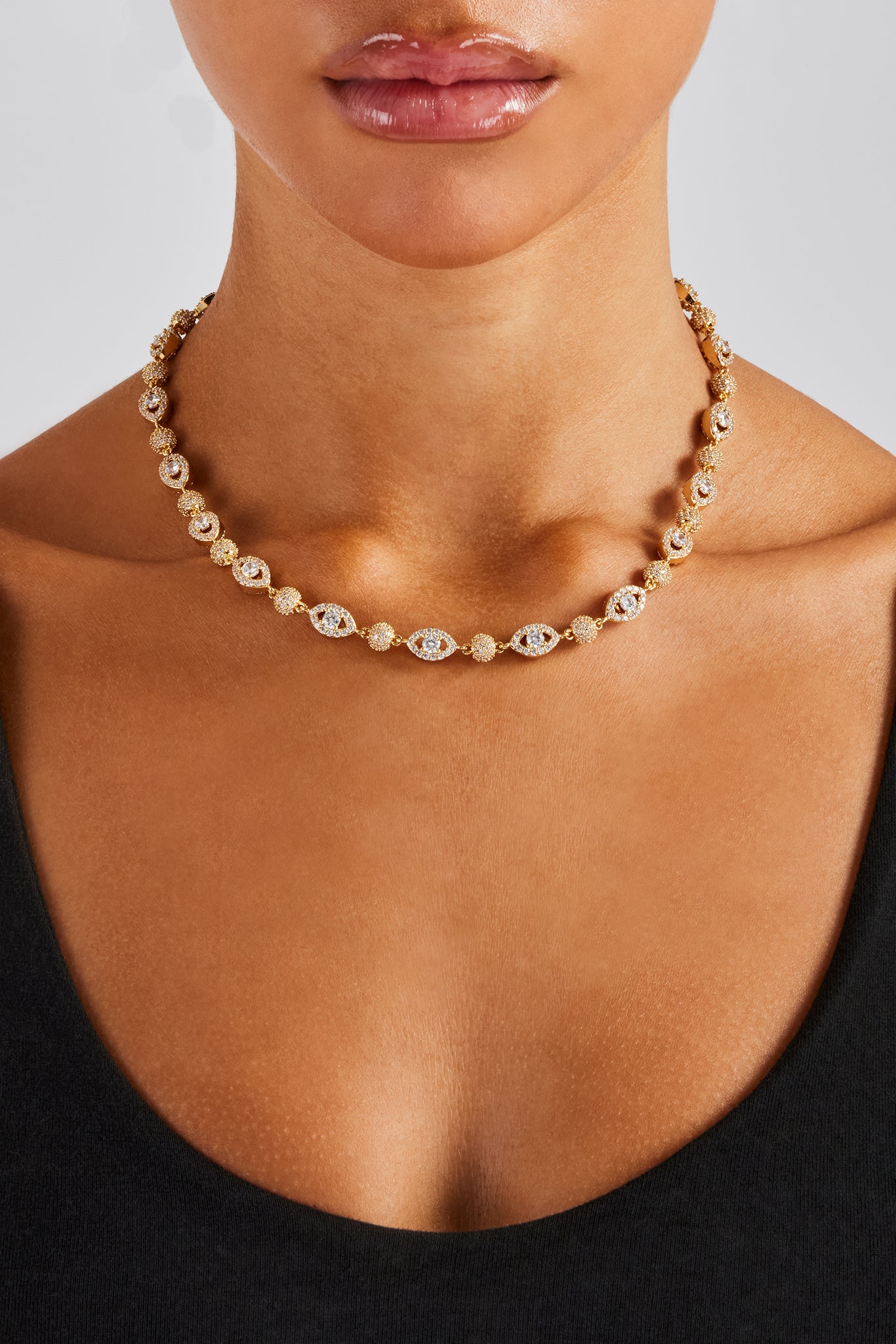 Iced Evil Eye Kette - 8mm - Gold