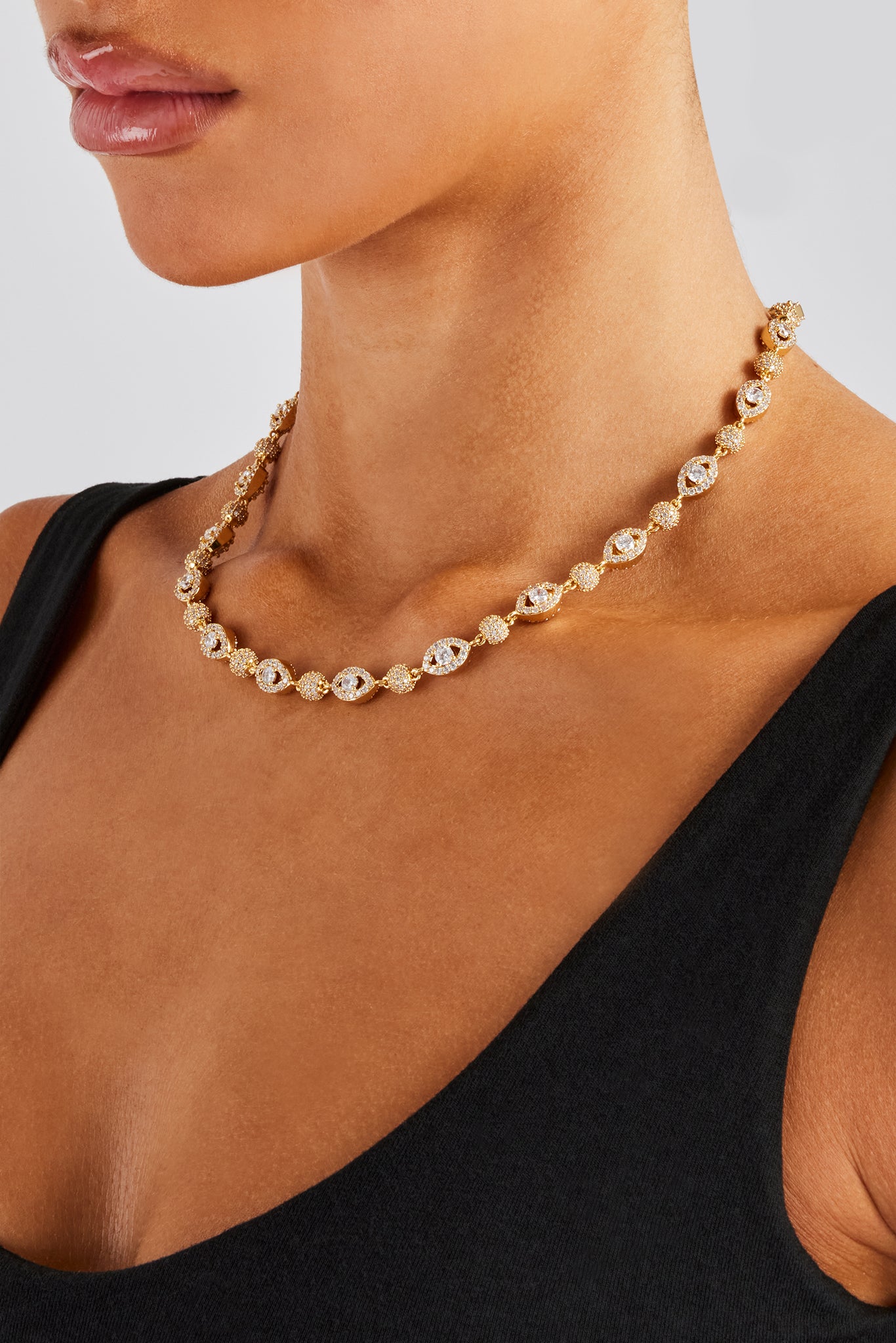 Iced Evil Eye Kette - 8mm - Gold