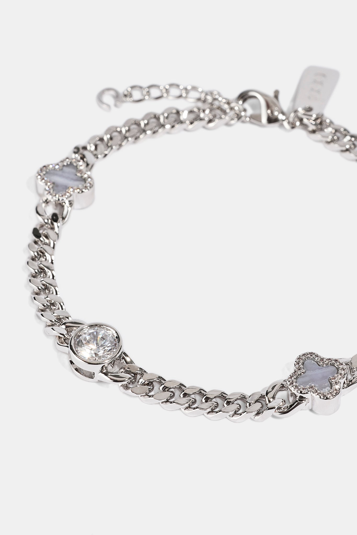 Blue Agate CZ Outline Miami Bracelet - 6mm - White