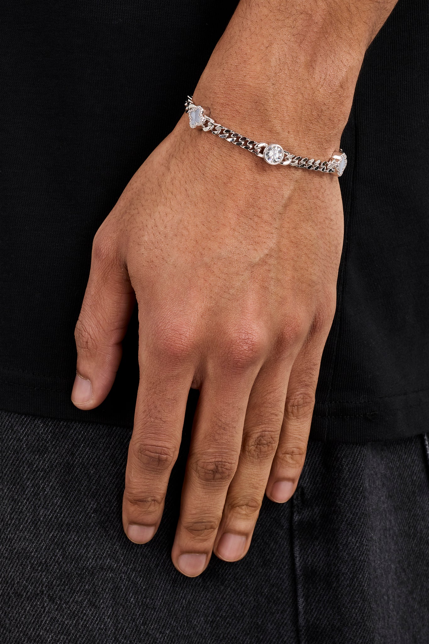 Blue Agate CZ Outline Miami Bracelet - 6mm - White