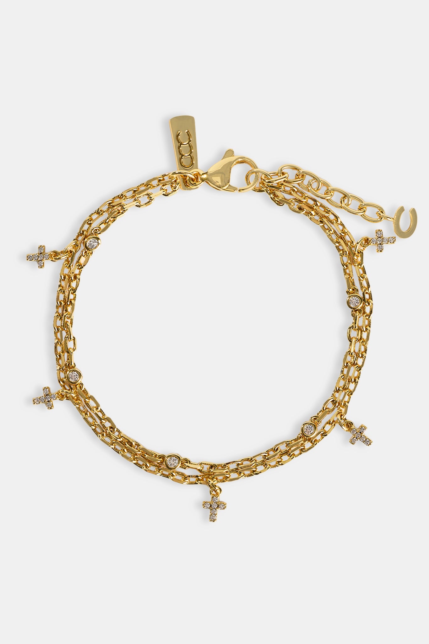 Double Layer Iced Cross Bracelet - 5mm - Gold