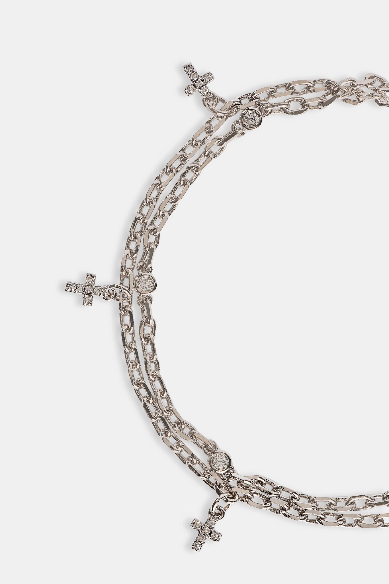 Double Layer Iced Cross Bracelet - 5mm - White