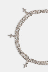 Double Layer Iced Cross Bracelet - 5mm - White