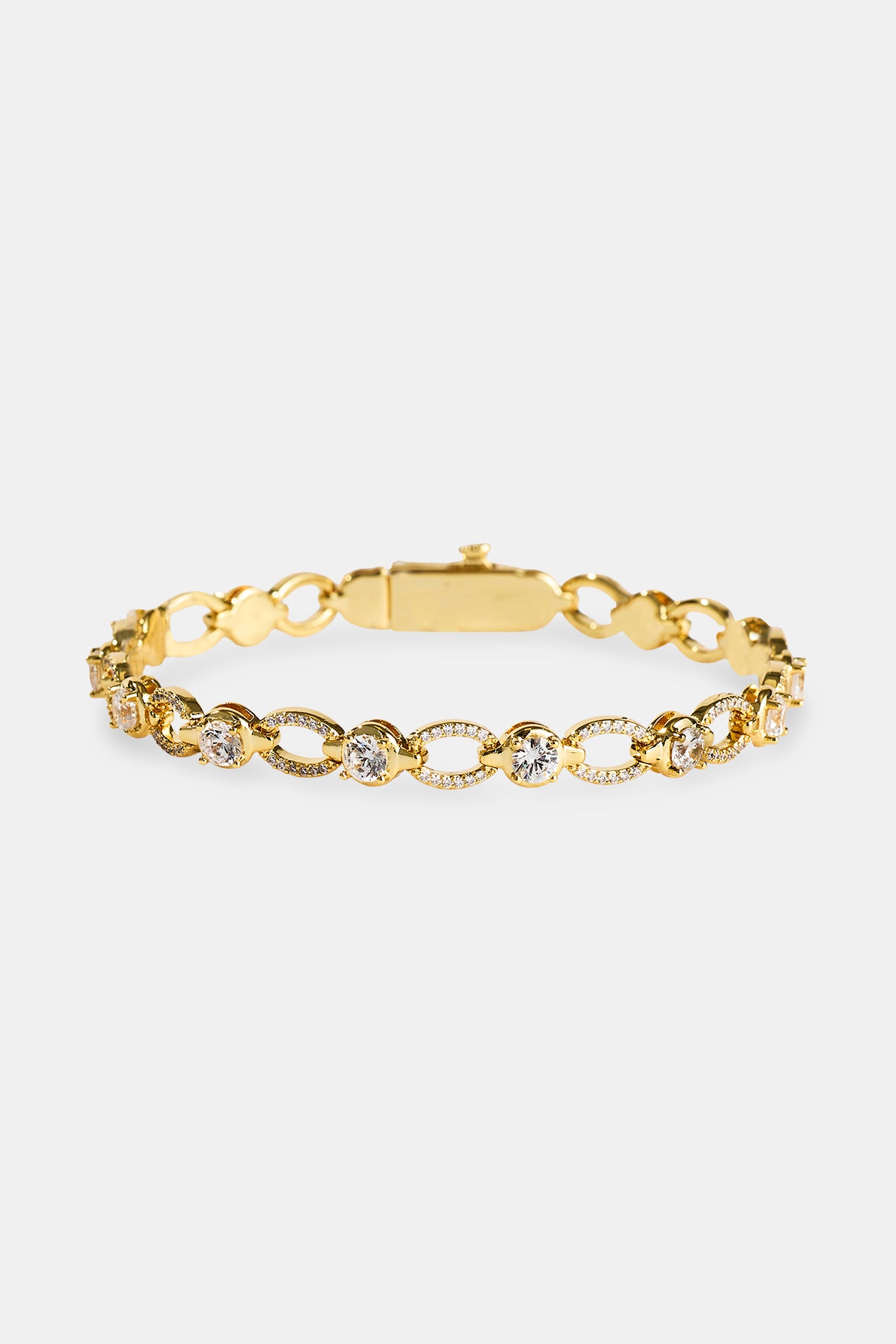 Polished & Iced Connecting Link Bracelet - 6mm - Gold | Womens