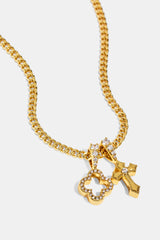 Iced Motif & Cross Pendant Necklace - 10mm - Gold