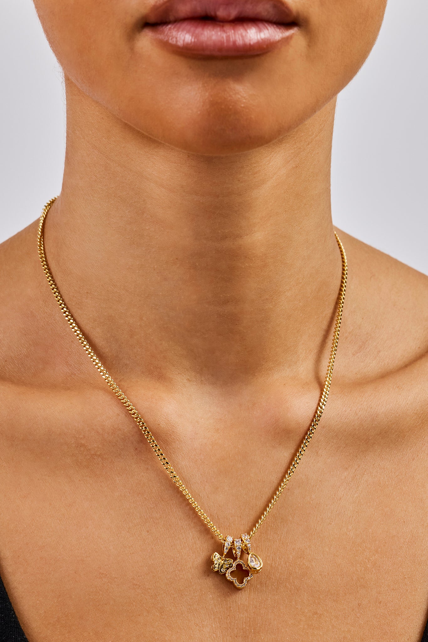 Triple Layer Butterfly Motif Necklace - 10mm - Gold