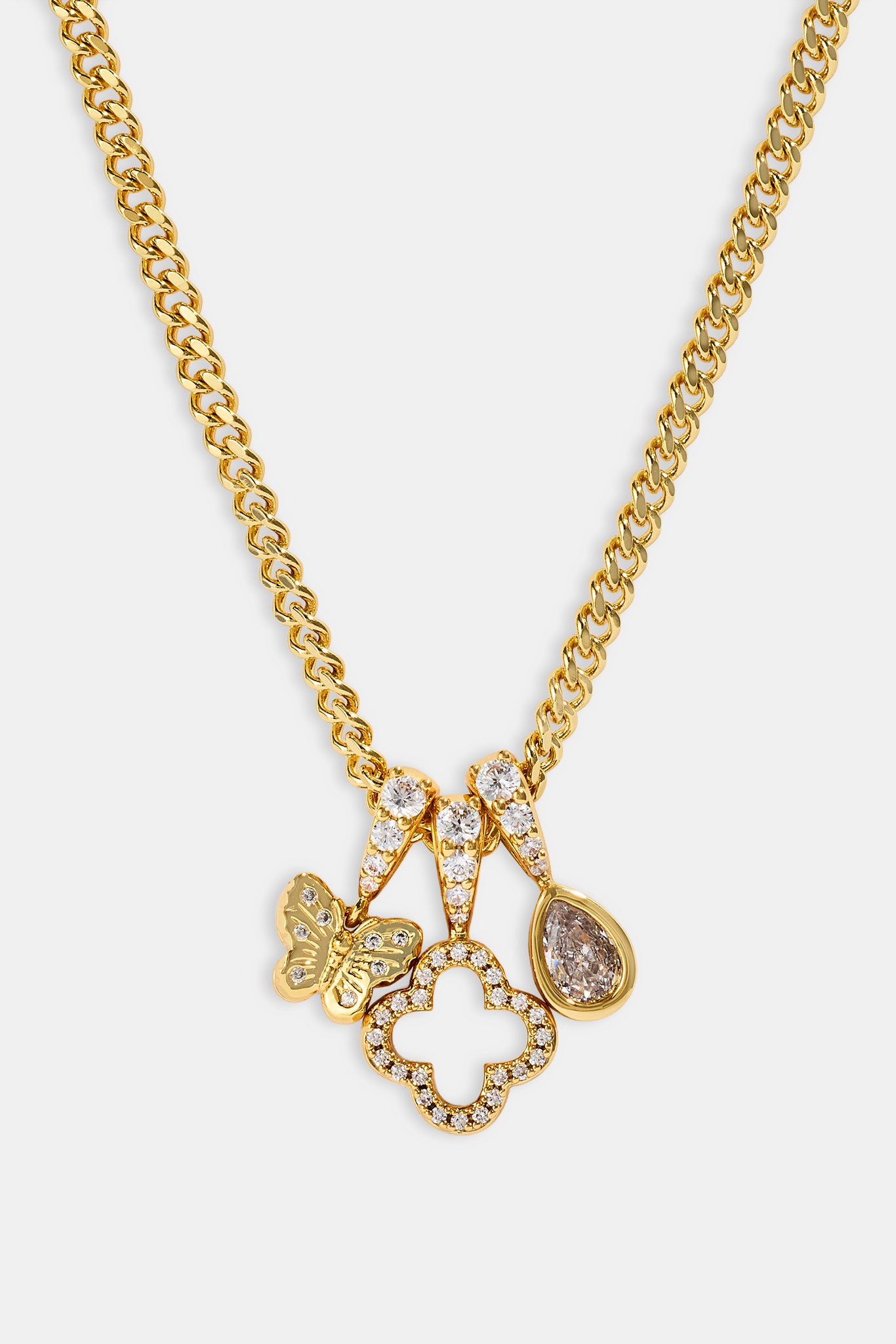 Triple Layer Butterfly Motif Necklace - 10mm - Gold