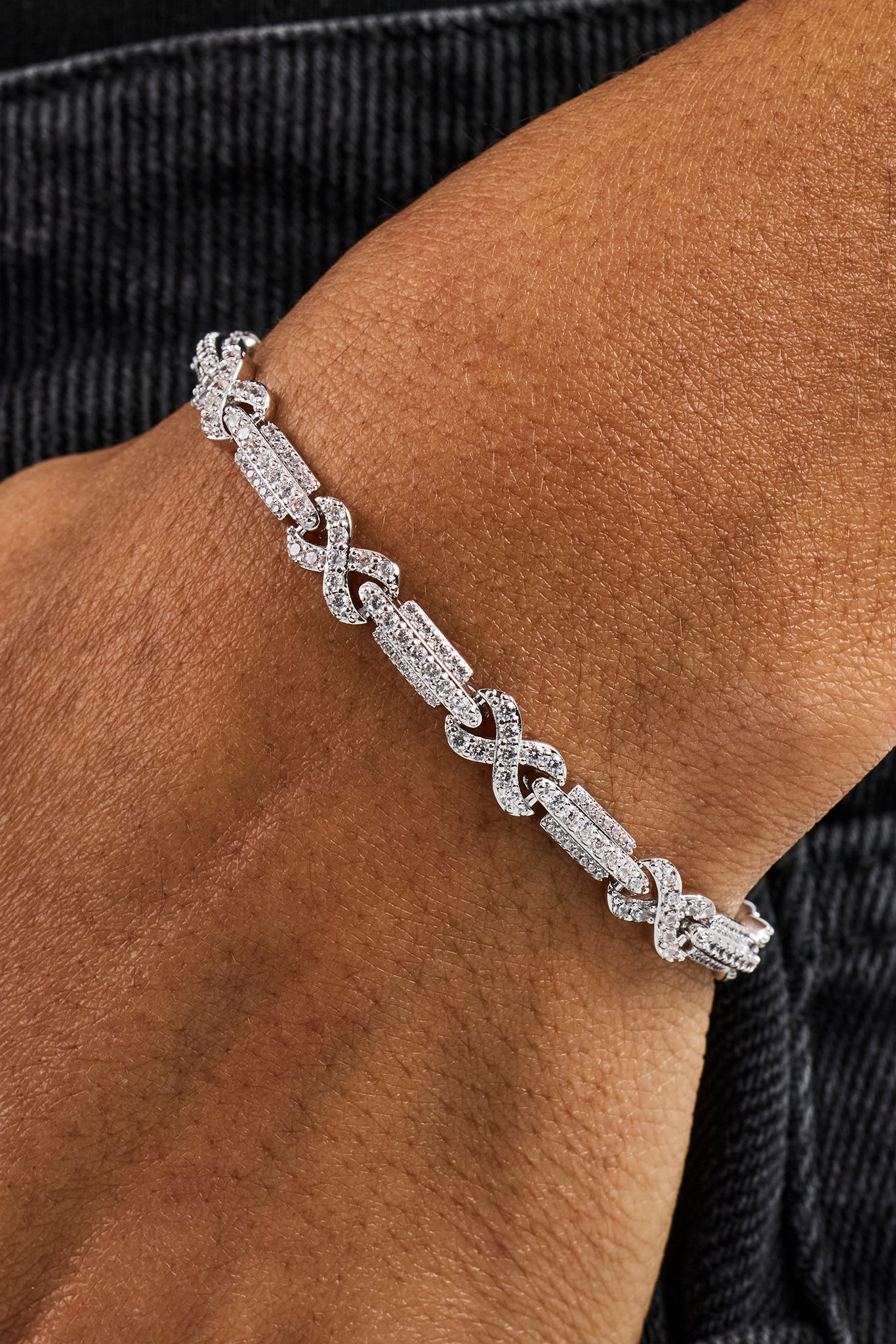 Iced Infinity Rectangle Link Bracelet - 6mm - White