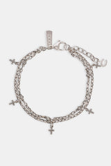 Double Layer Iced Cross Bracelet - 5mm - White
