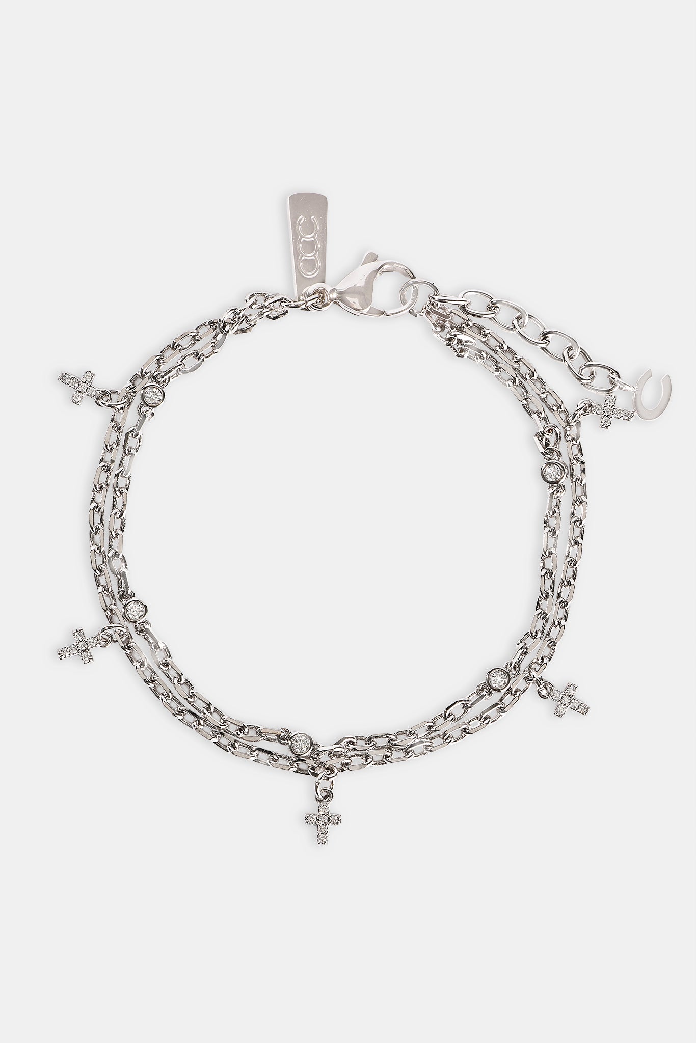 Double Layer Iced Cross Bracelet - 5mm - White