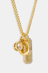 Triple Pendant Iced Necklace - 10mm - Gold