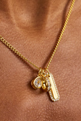 Triple Pendant Iced Necklace - 10mm - Gold