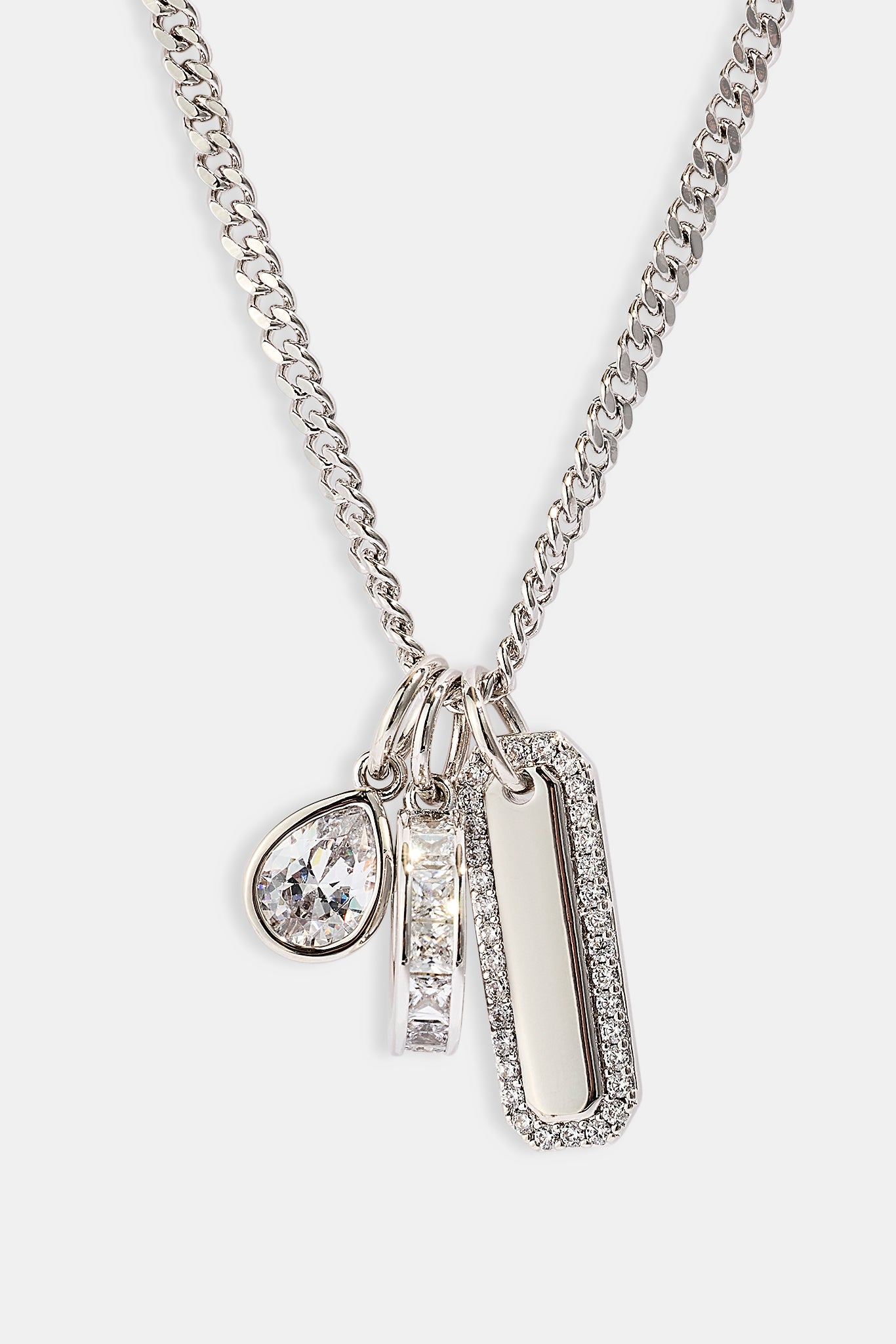 Triple Pendant Iced Necklace - 10mm - White