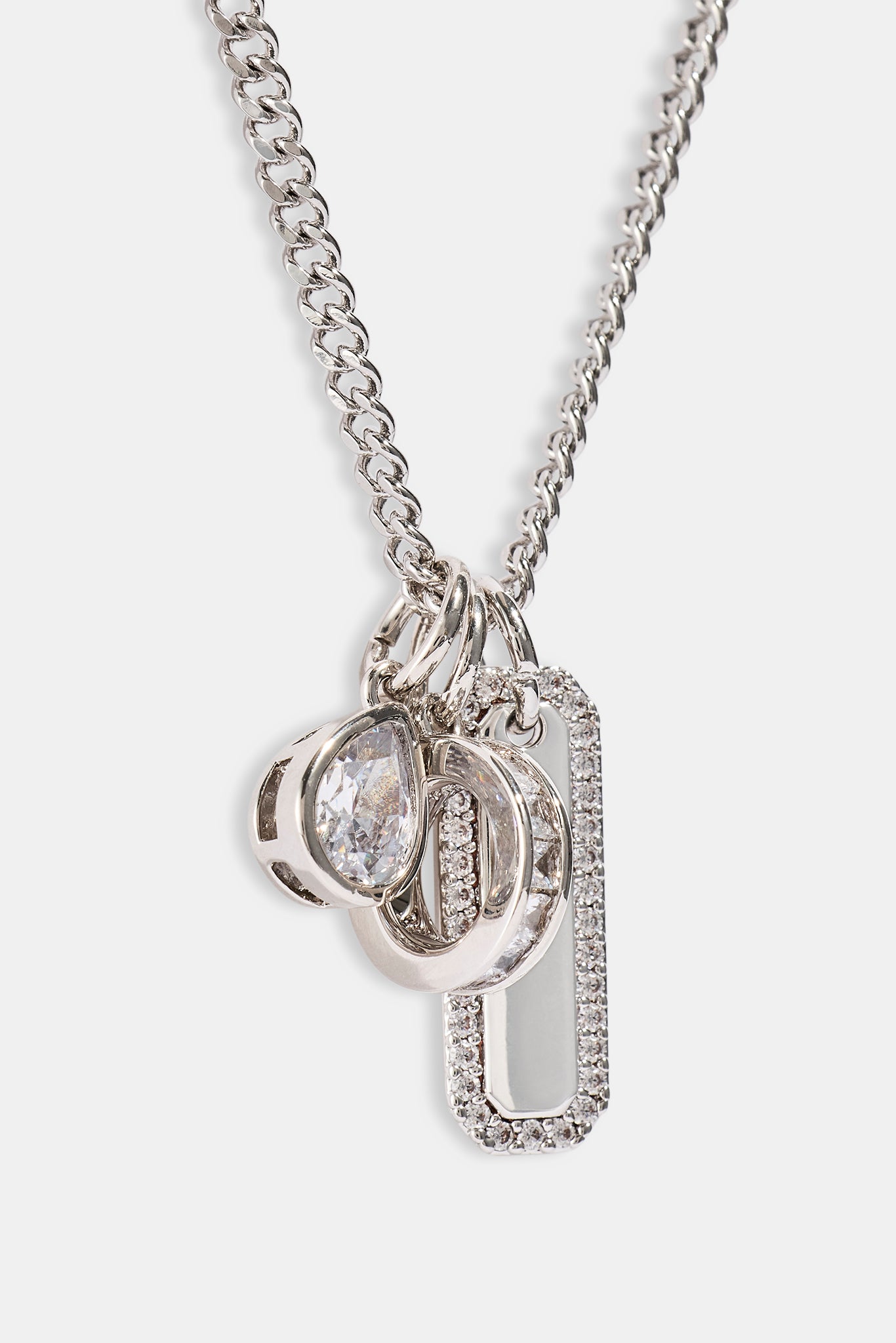 Triple Pendant Iced Necklace - 10mm - White