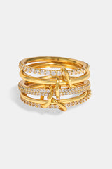 5-reihiger polierter & eingefasster Mix-Ring – 8 mm – Gold