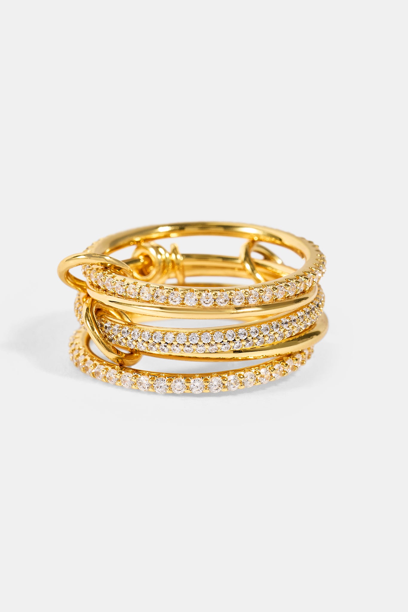 5 Row Polished & Iced Mix Ring - 8mm - Gold