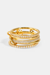 5 Row Polished & Iced Mix Ring - 8mm - Gold